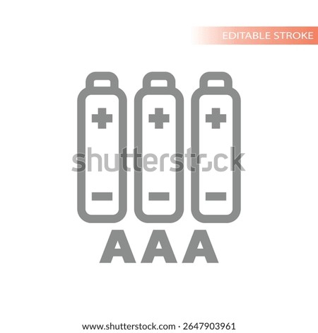Three aaa battery type line icon. AAA 3 batteries editable stroke vector.