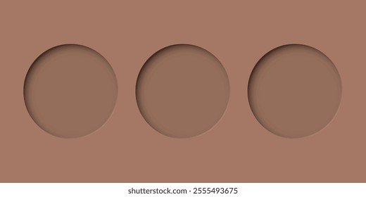 Three of abstract 3 dimension circle frame paper cut on mocha mousse background.