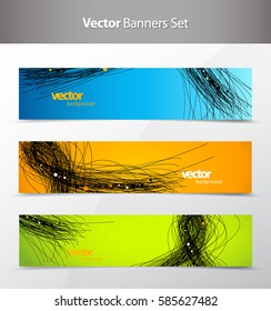 Three abstract background banners with black lines.