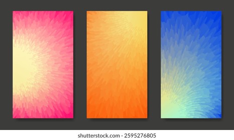Three abstract backgrounds with colorful gradient texture.