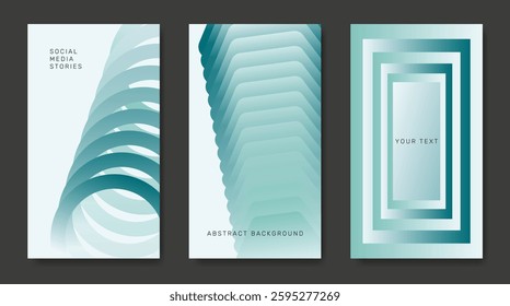 Three abstract backgrounds with turquoise geometric elements.