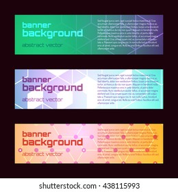 Three abstract banners collection. Modern vector digital background. Abstract geometric design. Flayer, brochure, poster template with text. Color glowing lines.