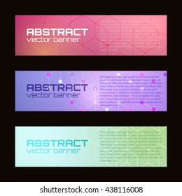 Three abstract banners collection. Modern vector digital background. Abstract geometric design. Flayer, brochure, poster template with text. Color glowing lines.