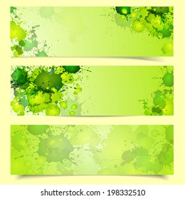 Three abstract banners, green splashes