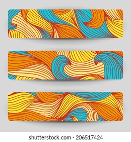 Three abstract banners with wavy texture.