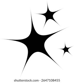 Drei abstrakte schwarze Sternzeichen-Formen werden auf sauberem, weißem Hintergrund positioniert. 