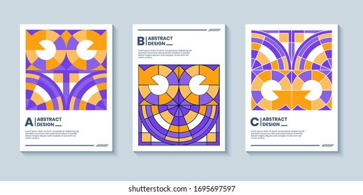 Three abstract bold pop art style covers backgrounds with geometric shape composition. Trendy geometry backgrounds. Applicable for Cover, Poster, Card Design, Banners.