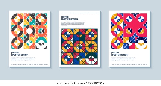 tres formas abstractas de estilo de arte retro-pop abarcan fondos con composición de formas geométricas. Fondos de geometría de diseño, aplicables a la cubierta, el póster y el diseño de la tarjeta