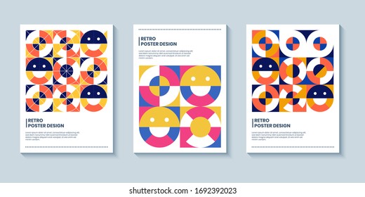 Drei abstrakte, fette Retro-Pop-Art-Stile bedecken Hintergründe mit geometrischer Form. Trendige Geometriehintergründe, geeignet für Cover, Poster, Kartendesign