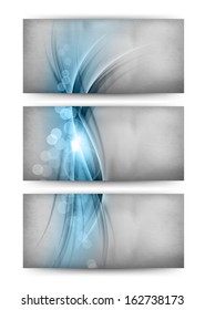 three abstract card with one blue element