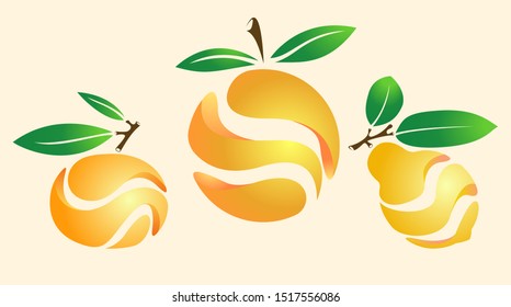 three abstract citruses orange lemon and tangerine on a homogeneous background