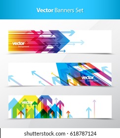 Three abstract colorful arrows background banners.