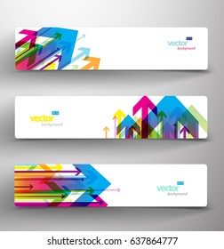 Three abstract colorful arrows background banners.