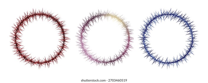 Three abstract, colorful, oval-shaped frames with a textured, energetic, and dynamic artistic style on a white background