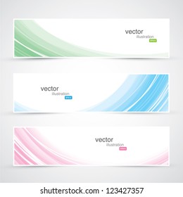Three abstract and colorful waves banners eps10 vector