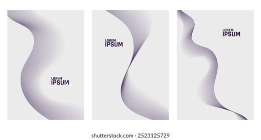Three abstract designs. Soft, flowing, light purple shapes on white backgrounds.