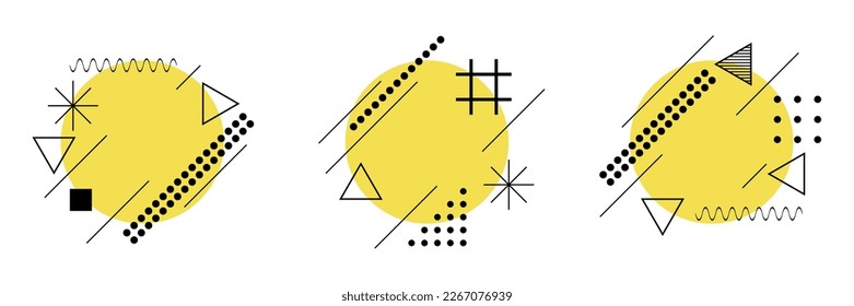 Drei abstrakte Elemente, geometrische Formen, Vektorrahmen 