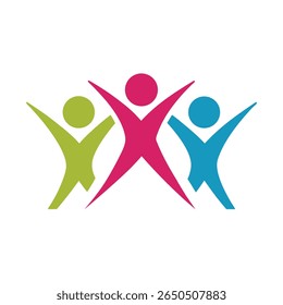 Three abstract figures celebrating with arms raised people celebration
