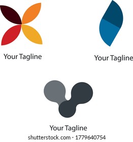 Tres logotipos abstractos de diseño plano