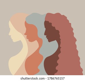 Three abstract girls in profile with different type of hair