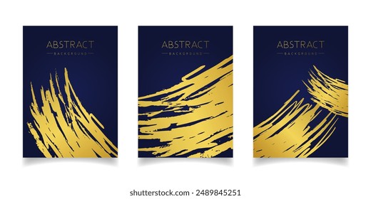 Tres fondos abstractos dorados y azules.
