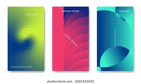 Three abstract gradient geometric backgrounds for covers, presentations, banners, etc.