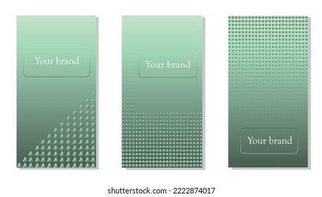 Tres diseños abstractos de cubierta verde sobre un fondo blanco. Diseño gráfico. Afiche publicitario. Plantilla de diseño de publicidad de volante de negocios. Fondo de la plantilla de diseño de folleto.