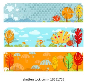 drei abstrakte horizontale Herbstbanner