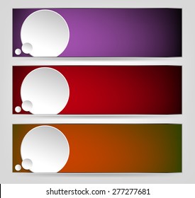 Three abstract isolated banner with a paper circle