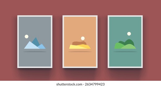 Tres paisajes abstractos en un diseño sencillo