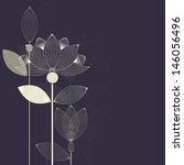 three abstract lotus flower on the dark purple background vector