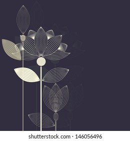 Three Abstract Lotus Flower On The Dark Purple Background Vector