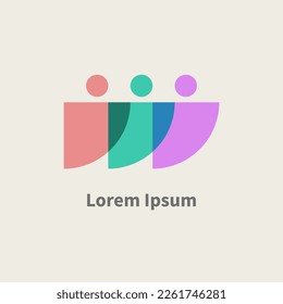 Three abstract people geometric logo. Business group, friends icon. Vector overlap team symbol