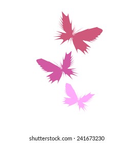 Three abstract pink butterflies. Vector 