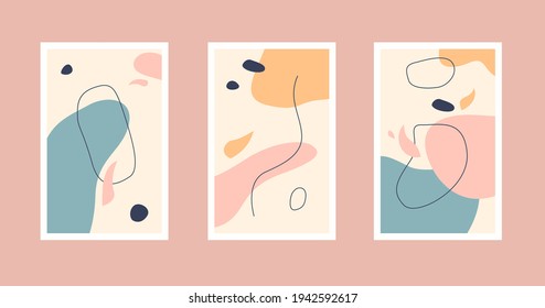 Three abstract posters of pastel colors with a floral motif