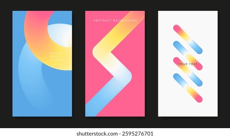 Three abstract posters in pleasant pastel gradient tones.