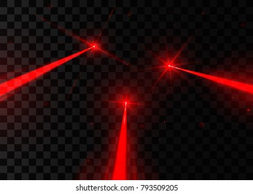 Three abstract red laser beams. Isolated on black background. Vector illustration, eps 10.
