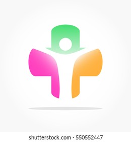 three abstract shape in pink, orange, and green with shadow effect for healthy logo vector
