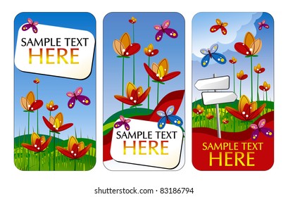 three abstract spring banners with tulips