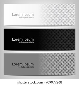 Three abstract vector banner weaving pattern on monochrome background
