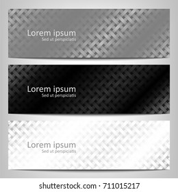 three abstract vector banner weaving pattern on monochrome background