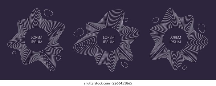 Three abstract wavy linear shapes. Logo border or banner frame with a circle shape for text.