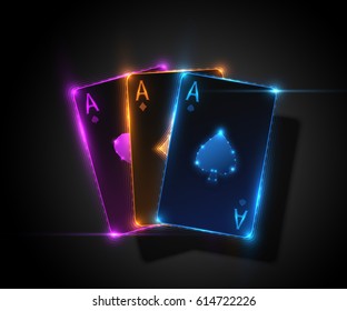 Three Ace Card, Poker Casino Illustration. Vector Graphic
