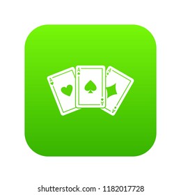 Three aces playing cards icon digital green for any design isolated on white vector illustration