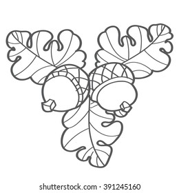 Three acorns with oak leaves.