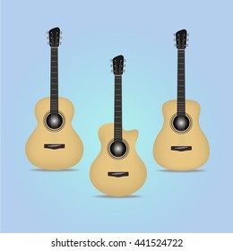 Three Acoustic Guitar Vector Illustrations.