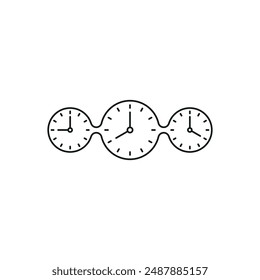 three adjacent wall clocks. triple analog clock concept