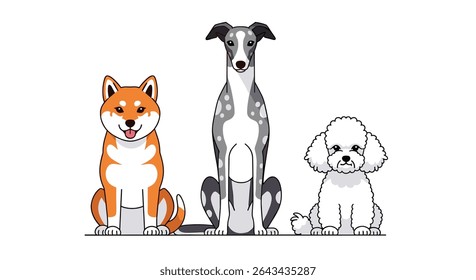 Three Adorable Dogs Shiba Greyhound and Poodle Digital Artwork with Funny Style