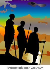 three africa man in the night looking