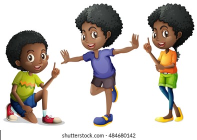 Three african american kids illustration